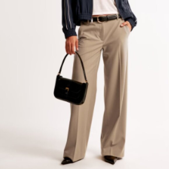 Abercrombie & Fitch Low Rise Tailored Wide Leg Pant Tan Brown Office NWT Size 30 - Picture 2 of 11